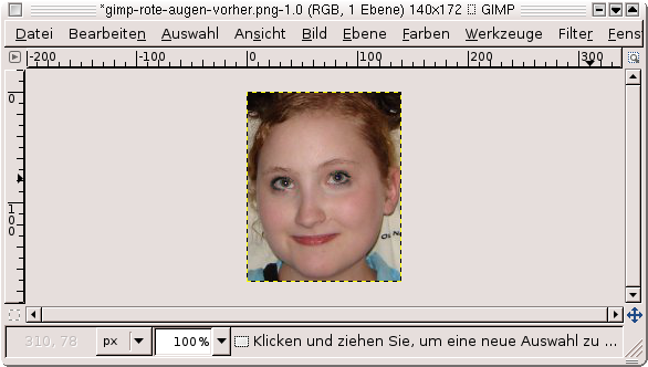 Screenshot 6 GIMP: Resultat mit dem Filter Rote Augen entfernen