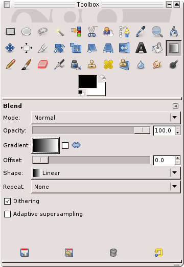 Screenshot 7 Gimp: Werkzeug Farbverlauf ist aktiviert 